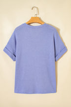 Wisteria Waffle V Neck Short Sleeve Knit Top