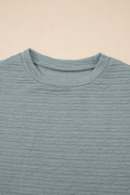 Beau Blue Solid Color Textured Crew Neck Tank Top