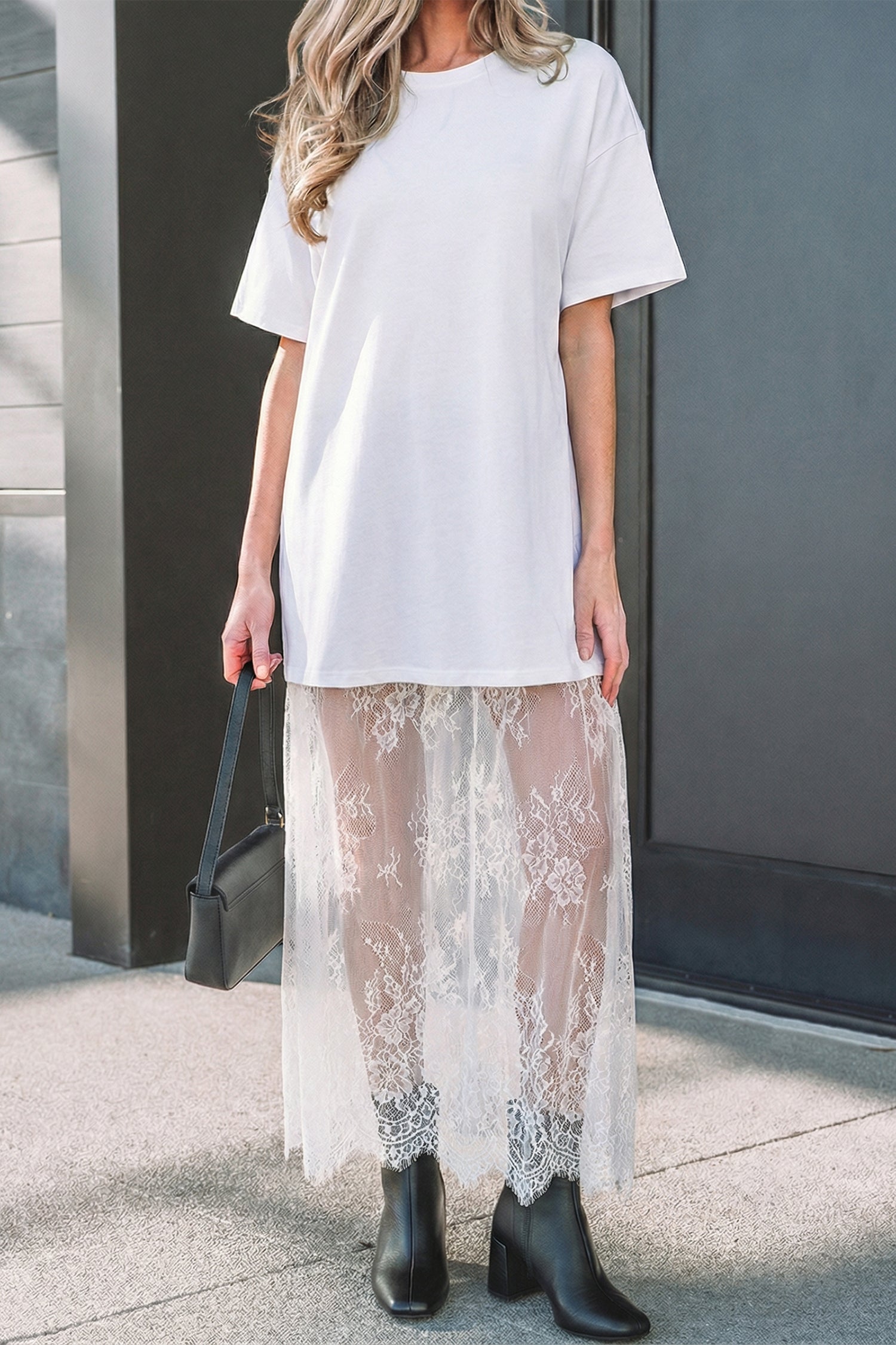 Floral Patchwork Short Sleeve T Shirt Loose Maxi Dress