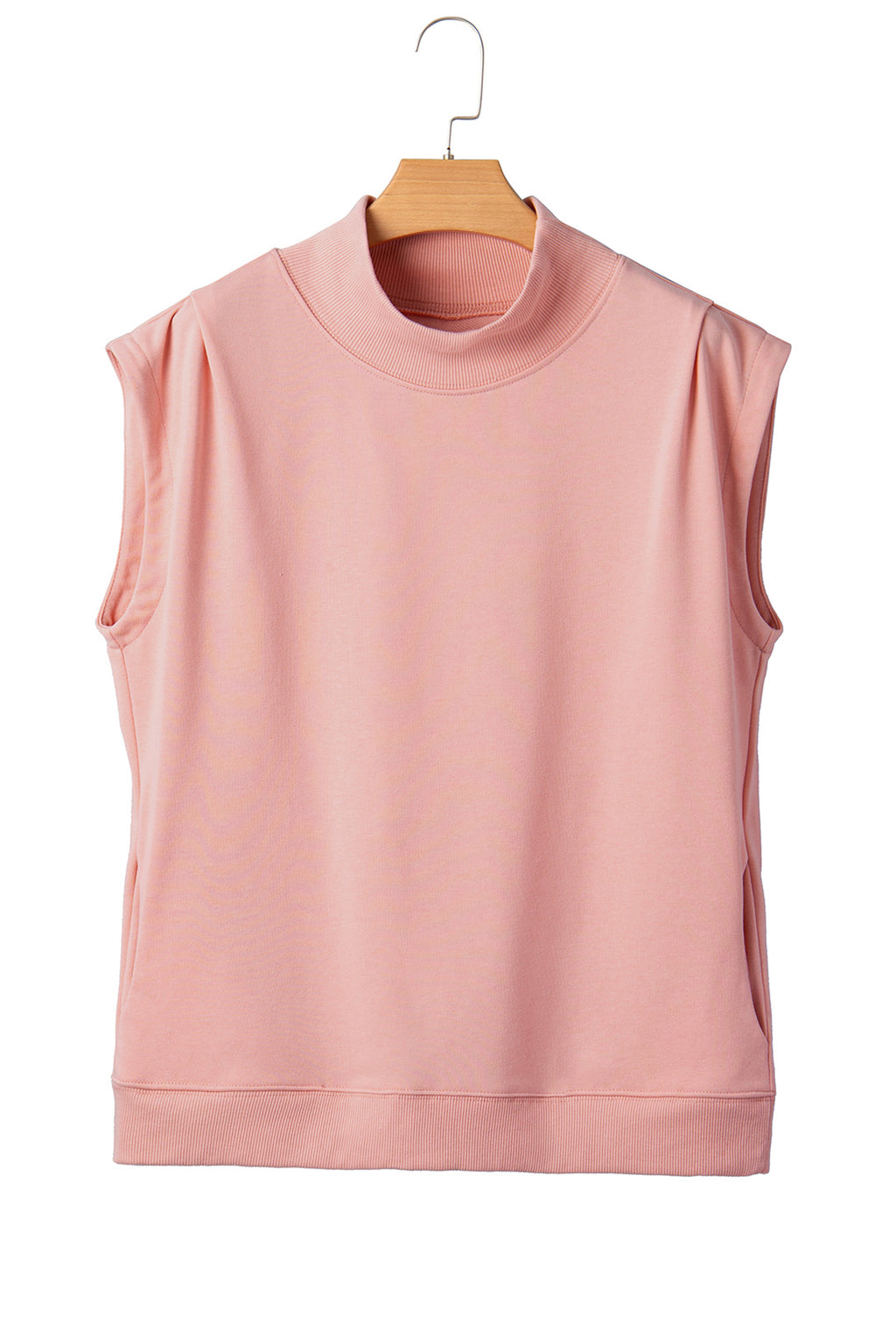 Solid Color High Neck Cap Sleeve Loose Top