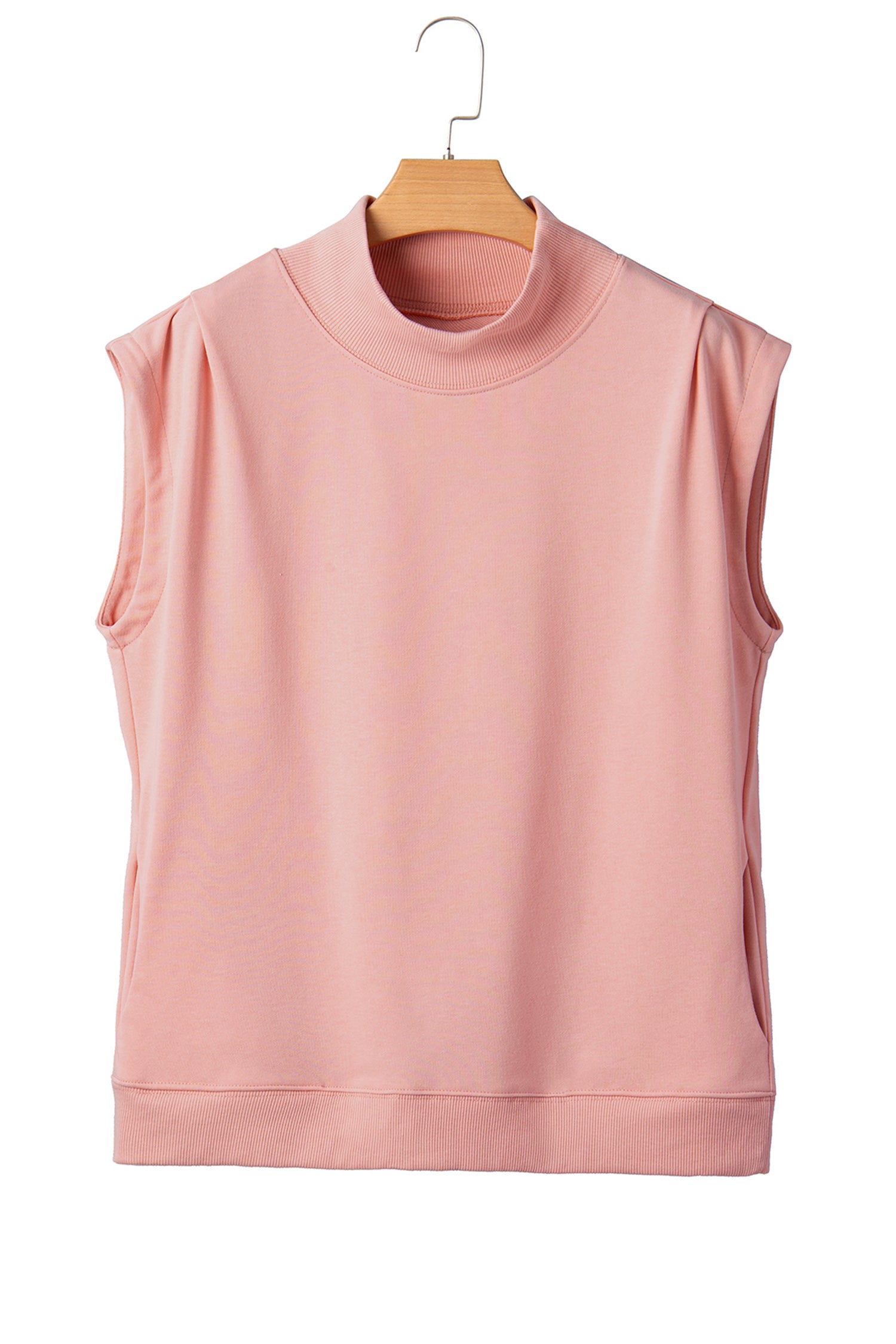 Solid Color High Neck Cap Sleeve Loose Top