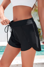 Solid Colour 2-in-1 Drawstring Elastic Waist Swim Shorts