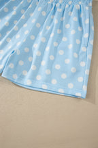 Polka Dot Print Color Block Trim Mock Neck Short Set