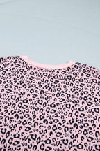 Pink Leopard Striped Contrast Patchwork Plus Size Tee