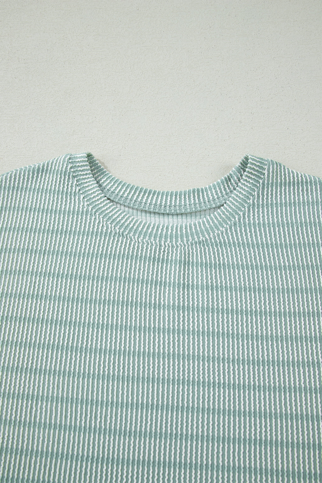 Striped Raised Rib Loose Tee Drawstring Elastic Waist 2pcs Short Set