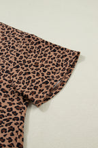 Brown Plus Size Leopard Loose Top Pleated Pants Set