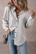 Striped Roll-tab Sleeve Pocketed Long Shirt