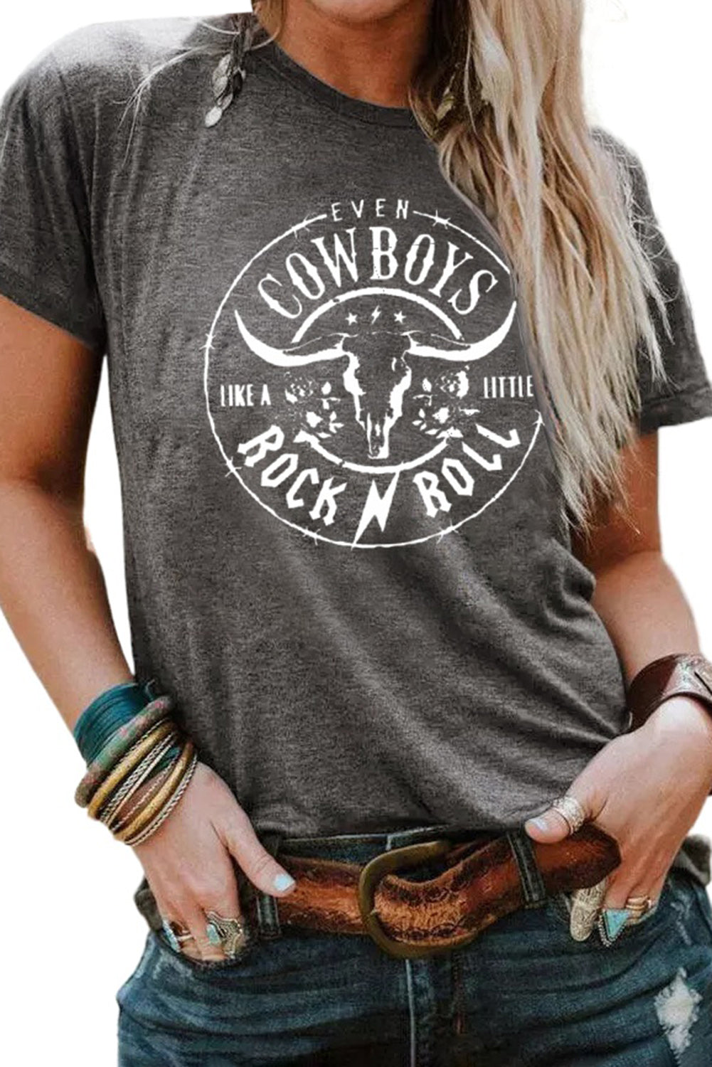 Grey Western Letter Steer Head Graphic Tee