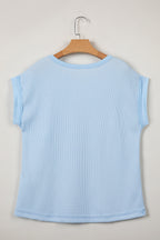 Solid Coluor Raw Seam Waffled Patchwork Casual T Shirt