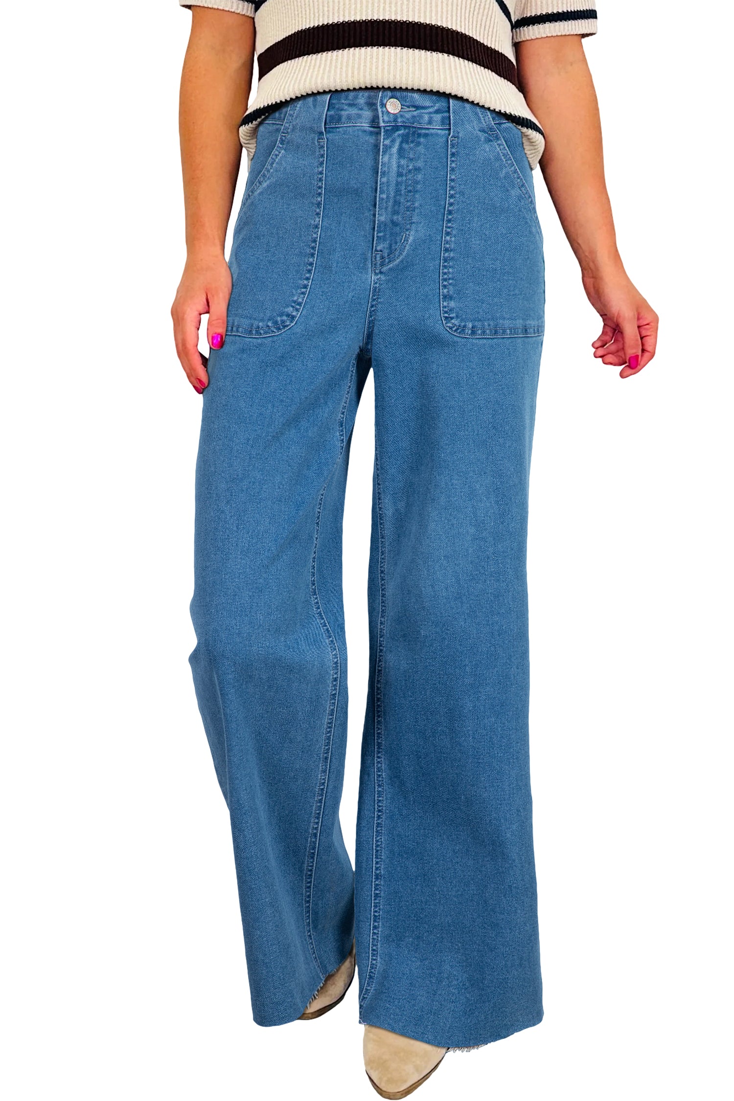 Retro Washed Patch Pocket Loose Jeans