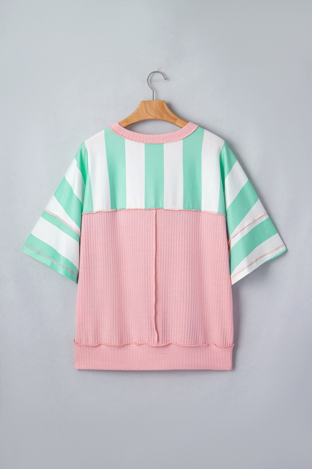 Striped Exposed Seam Ribbed Patchwork Oversized Tee