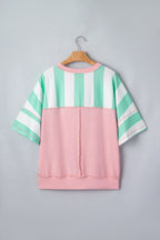 Striped Exposed Seam Ribbed Patchwork Oversized Tee