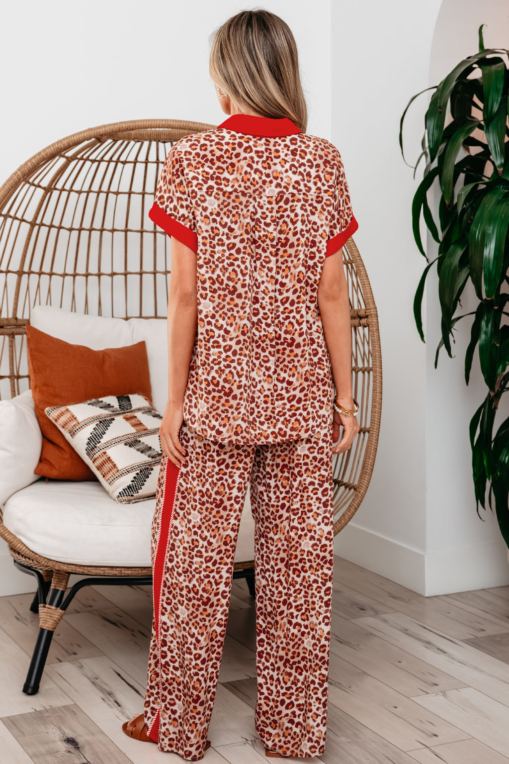 Contrast Trim Leopard Top and Pant Set
