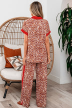 Contrast Trim Leopard Top and Pant Set