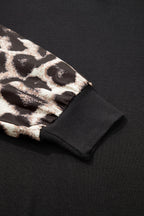 Khaki Leopard Puff Sleeve Patchwork Top