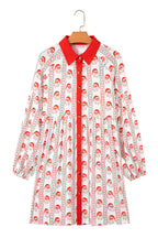 White Father Christmas Contrast Collar Button Front Long Sleeve A-line Mini Dress