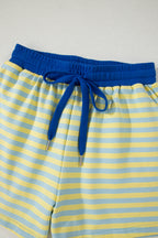 Striped Drop Shoulder Boxy Casual Terry Short Set