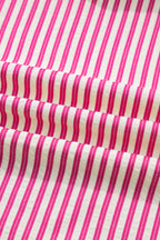 Rose Stripe Shirred Yoke Ruffled Short Sleeve Blouse