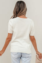 White Wild West Horse Head Printed Short Sleeve Sweater
