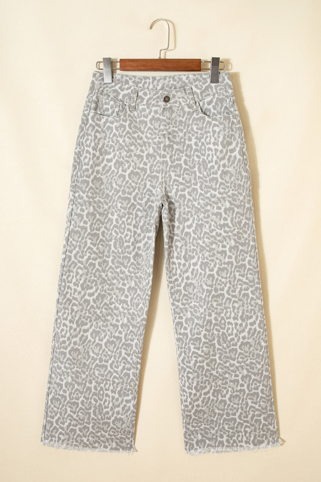 Leopard Frayed Edge Wide Leg High Waist Jeans