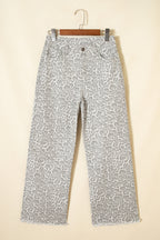 Leopard Frayed Edge Wide Leg High Waist Jeans