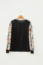 Khaki Leopard Puff Sleeve Patchwork Top