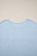Solid Coluor Raw Seam Waffled Patchwork Casual T Shirt