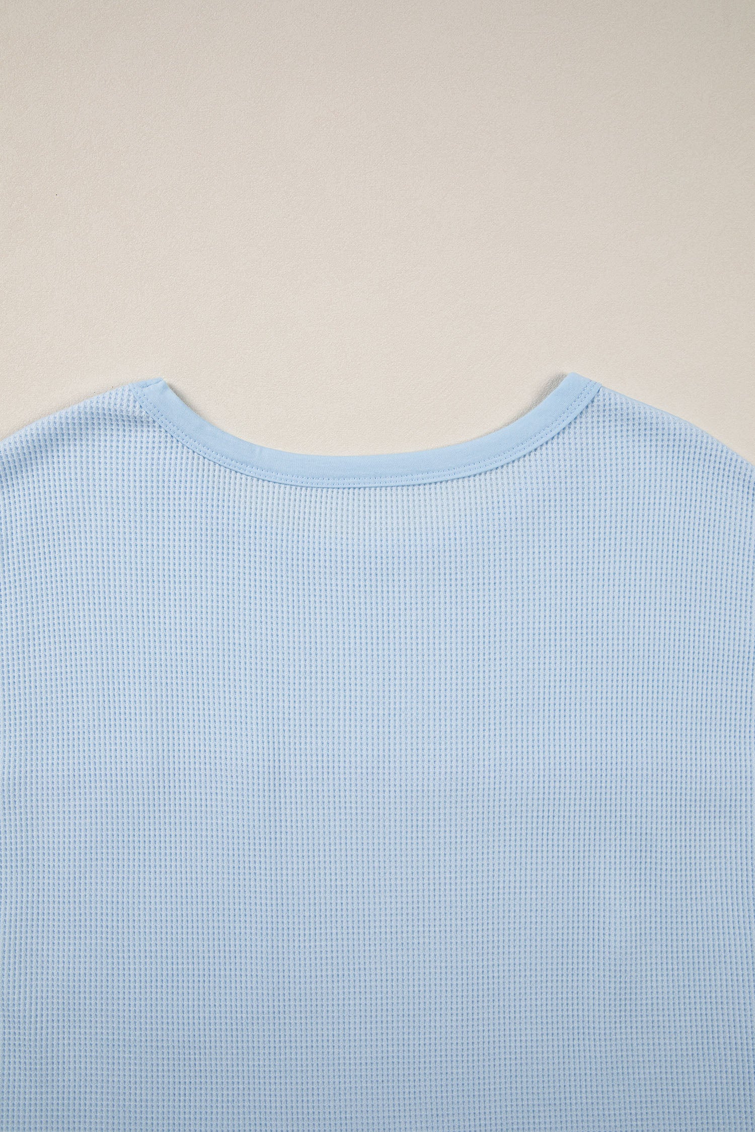 Solid Coluor Raw Seam Waffled Patchwork Casual T Shirt