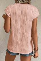 Wavy Textured Button V Neck Tee