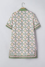 Multicolour Boho Geometric Flower Print Short Sleeve Loose Mini Dress