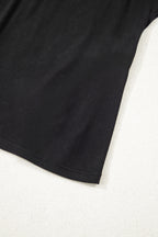 Black Solid Color Bow Textured Patchwork Long Sleeve Tee