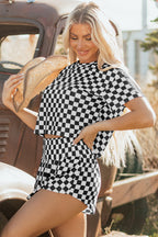 Checkerboard T Shirt and High Waist Skorts 2 Piece Outfit