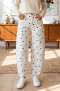 Blue Polka Dot Regular Fit Ankle Length Casual Jeans