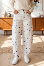 Blue Polka Dot Regular Fit Ankle Length Casual Jeans