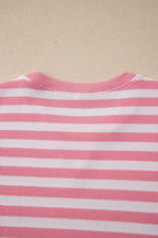 Striped Puff Short Sleeve T Shirt Matching Shorts Set