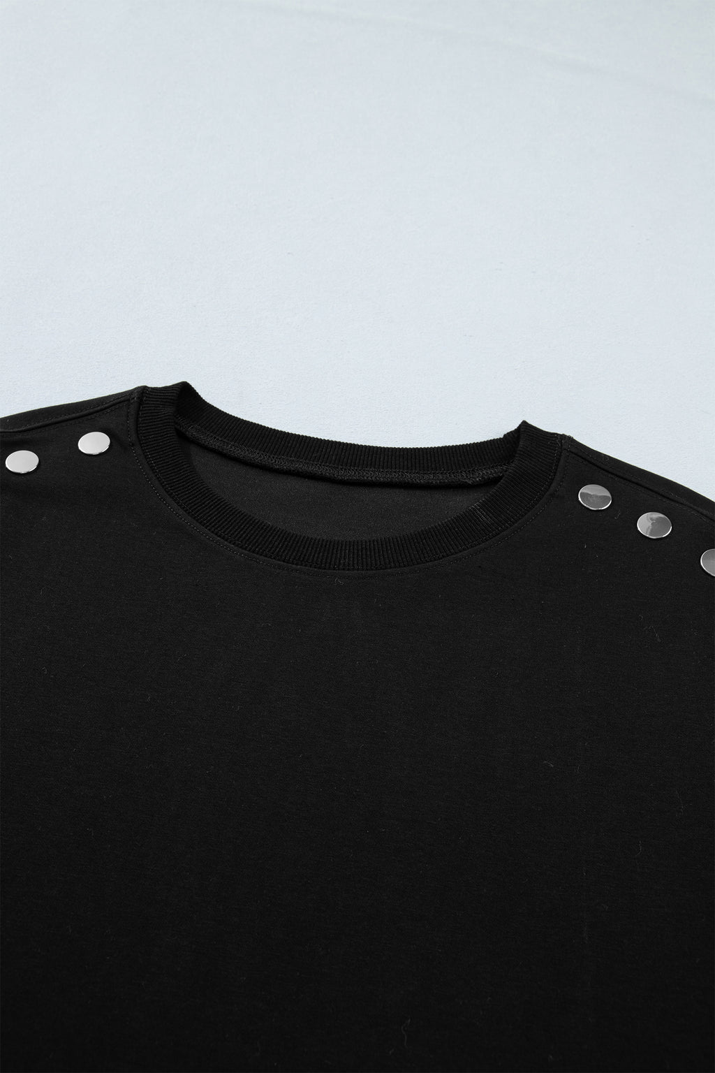 Black Casual Solid Short Sleeve Top with Metal Button Details Key Features
