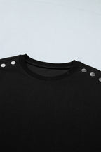 Black Casual Solid Short Sleeve Top with Metal Button Details Key Features
