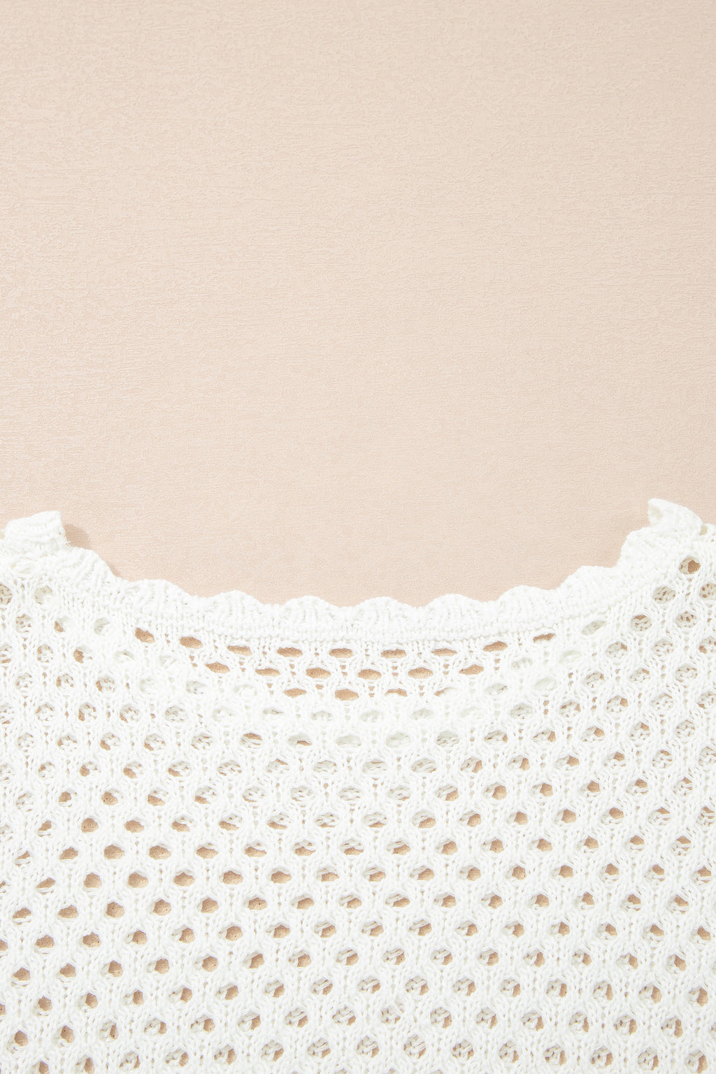 Scalloped Trim Hollow Out Knit Long Sleeve Top
