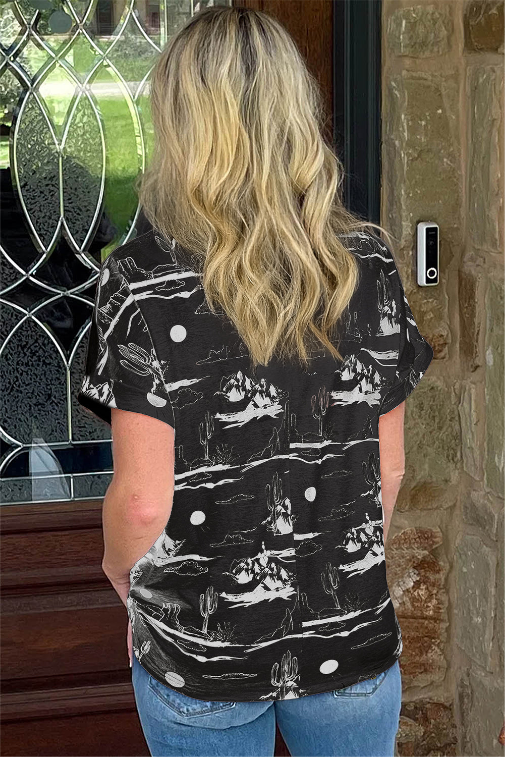 Desert Sand Print Short Sleeve Knit Top