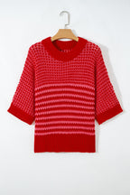 Striped 3/4 Draped Sleeve Slouchy Sweater