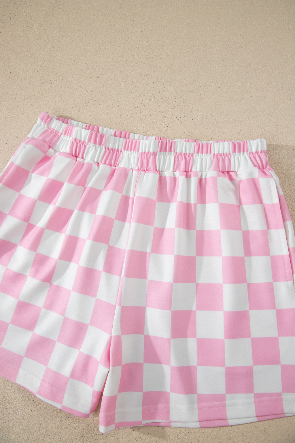 Checkered Print Colour Block Trim Mock Neck Short Set