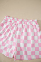 Checkered Print Colour Block Trim Mock Neck Short Set