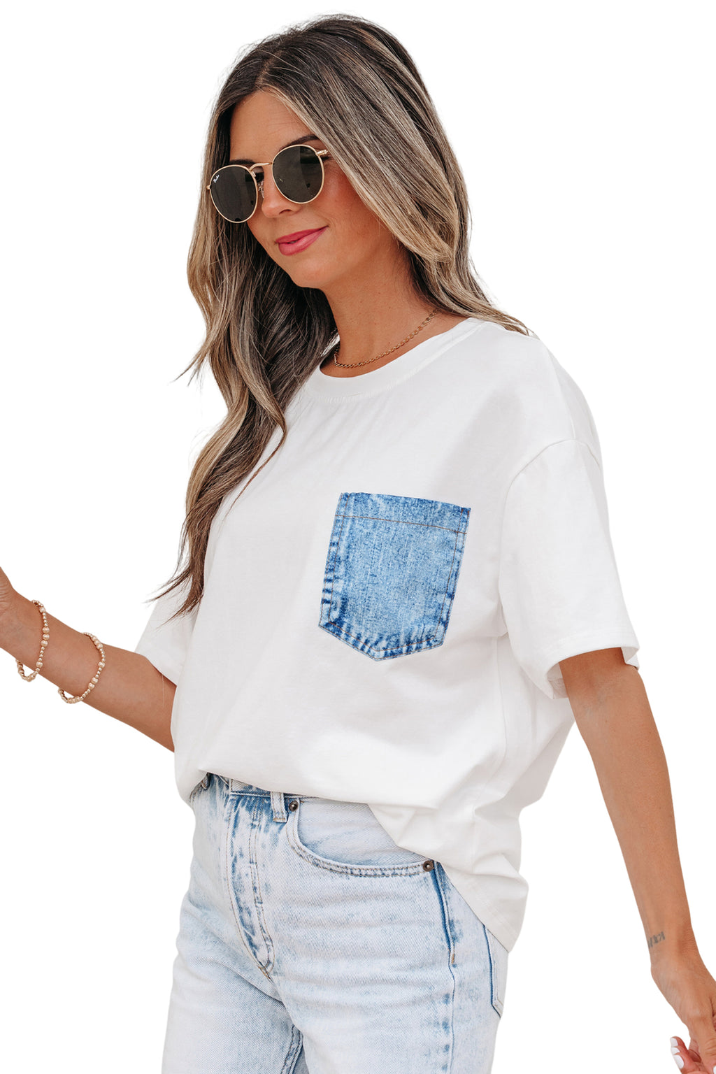 Color Block Chest Pocket Patched Casual Short Sleeve Top