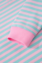 Striped Color Block Detail Long Sleeve Pullover Elastic Waist Pull On Shorts 2pcs Set