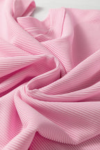 Pink Drop Shoulder Long Sleeve Plus Size Ribbed Top