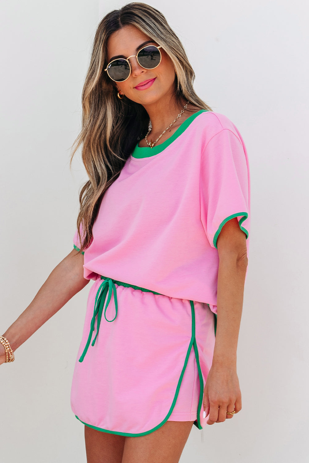 Color Block Edge Drop Shoulder T Shirt and Skort 2Pcs Set