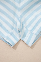 Striped Contrast Neck Loose Tee and Drawstring Shorts Set