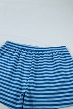 Blue Stripe Plus Size Dropped Shoulder Tee and Shorts Two-Piece Set