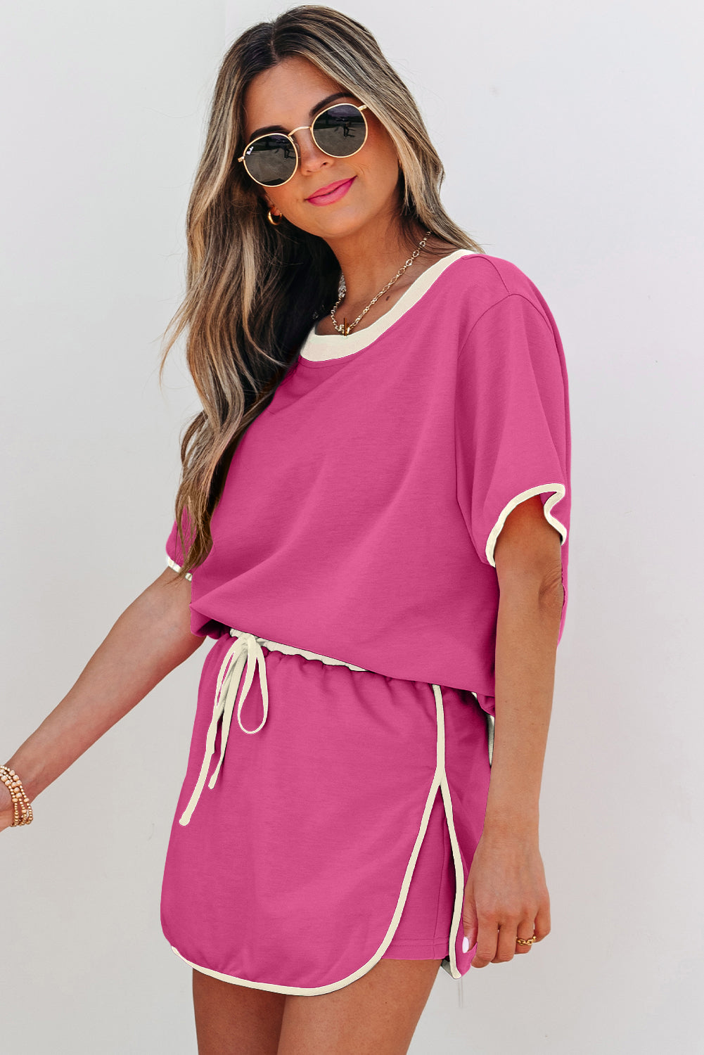 Color Block Edge Drop Shoulder T Shirt and Skort 2Pcs Set