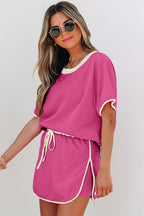 Color Block Edge Drop Shoulder T Shirt and Skort 2Pcs Set